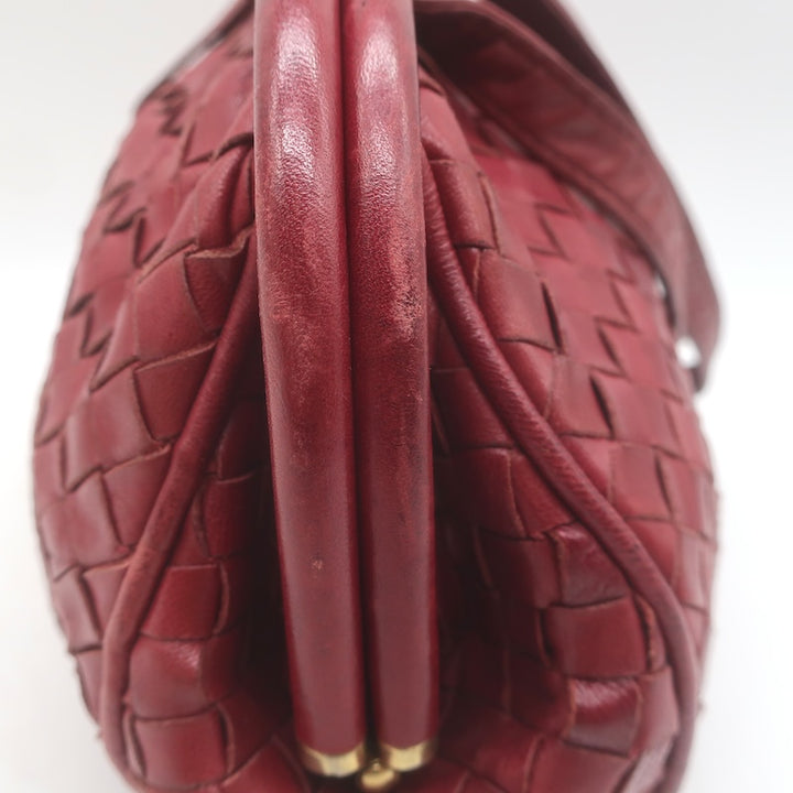 Vintage Bottega Veneta Frame Shoulder Bag Red Intrecciato Leather