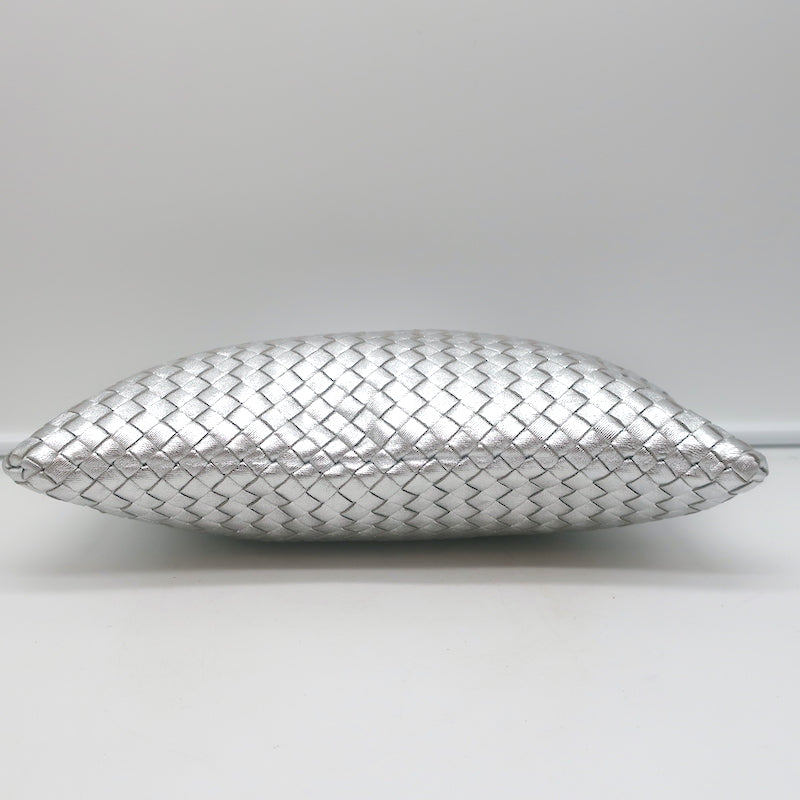 Bottega Veneta Medium Intrecciato Pouch Silver Metallic Leather Flat Clutch