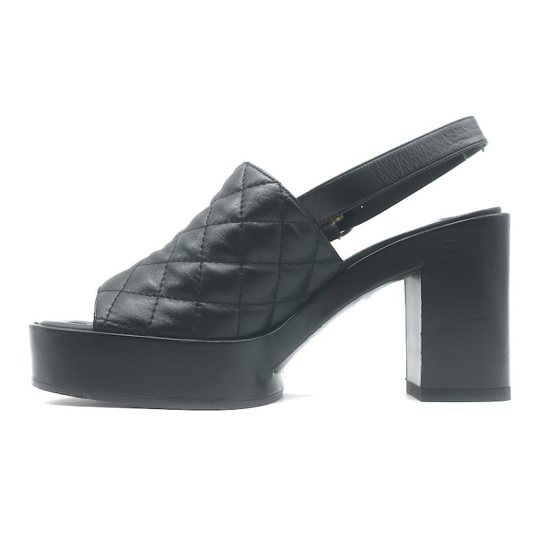 Chanel 24P Quilted Leather CC Platform Slingback Sandals Black Size 36