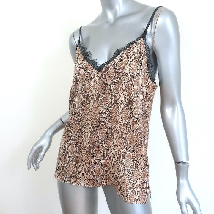 Anine Bing Lace-Trim Cami Beige Python Print Silk Charmeuse Size Small NEW