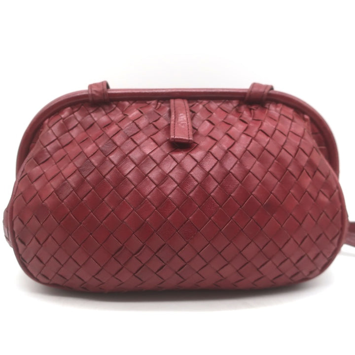 Vintage Bottega Veneta Frame Shoulder Bag Red Intrecciato Leather