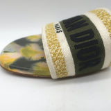 Christian Dior Dway Slides Yellow/Olive Embroidered Cotton Size 40