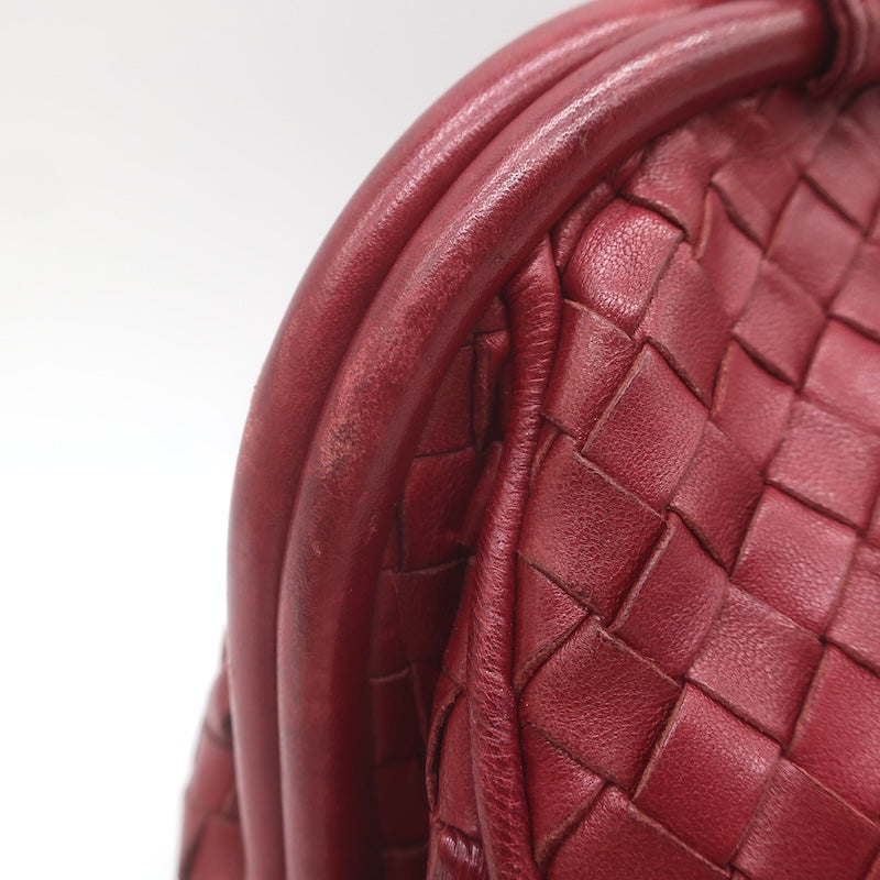 Vintage Bottega Veneta Frame Shoulder Bag Red Intrecciato Leather