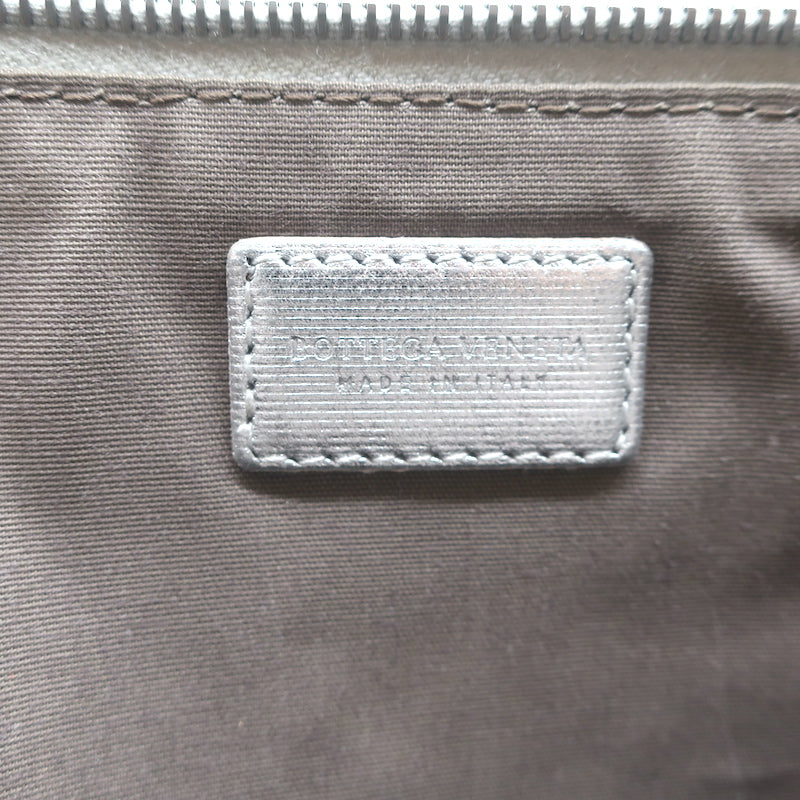 Bottega Veneta Medium Intrecciato Pouch Silver Metallic Leather Flat Clutch