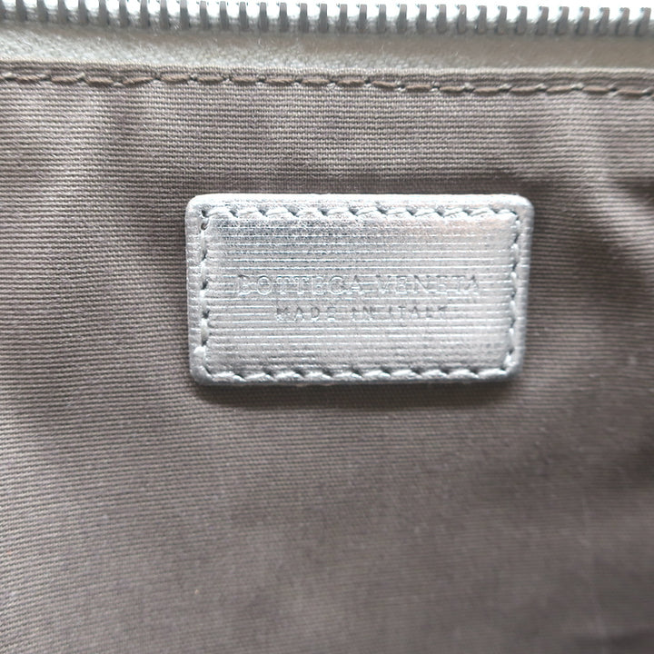 Bottega Veneta Medium Intrecciato Pouch Silver Metallic Leather Flat Clutch