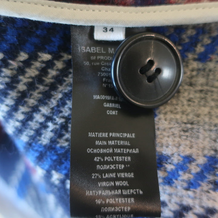 Isabel Marant Etoile Gabriel Plaid Coat Red/Blue Wool-Blend Size 34