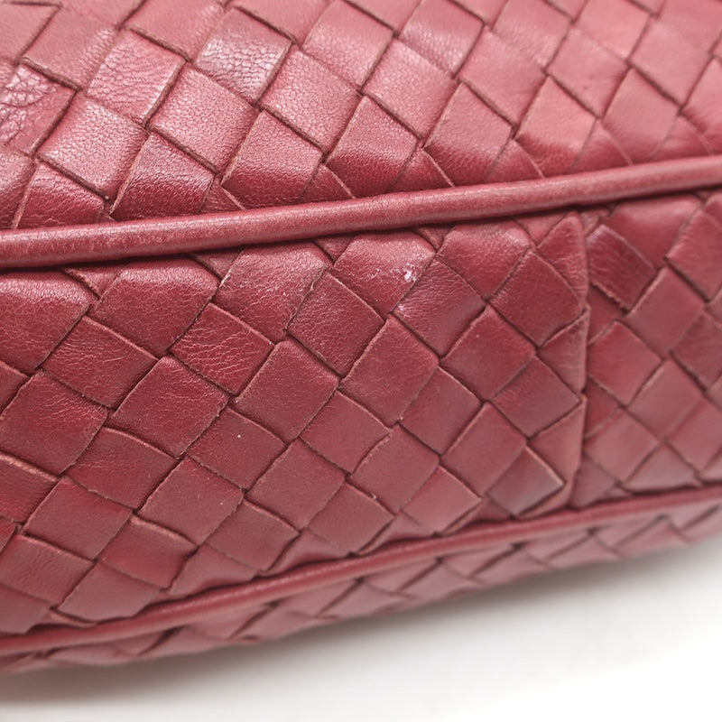 Vintage Bottega Veneta Frame Shoulder Bag Red Intrecciato Leather
