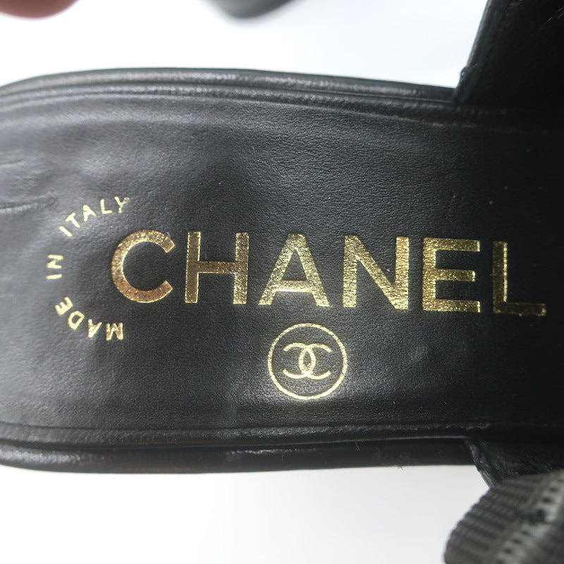 Chanel 24P Quilted Leather CC Platform Slingback Sandals Black Size 36