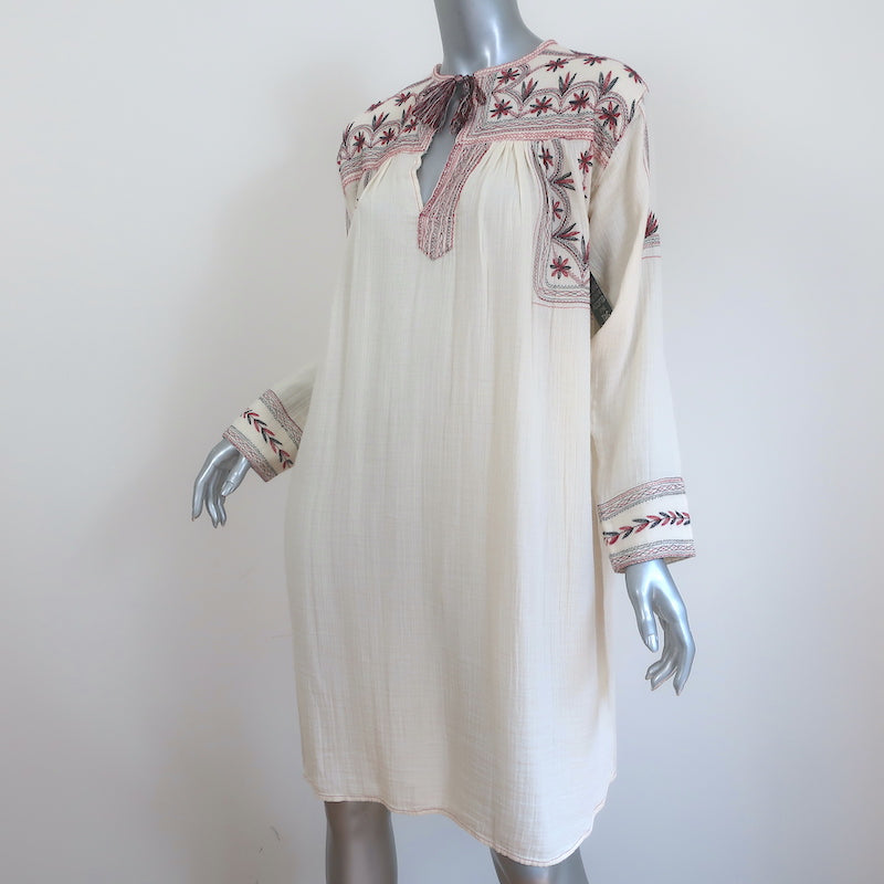 Isabel Marant Etoile Viola Long Sleeve Dress Ecru Embroidered Cotton Size 34 NEW