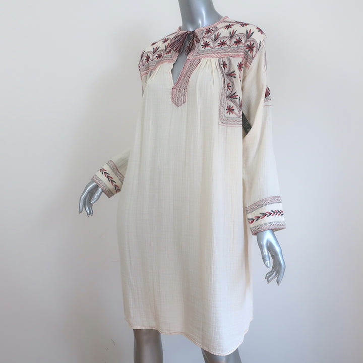 Isabel Marant Etoile Viola Long Sleeve Dress Ecru Embroidered Cotton Size 34 NEW