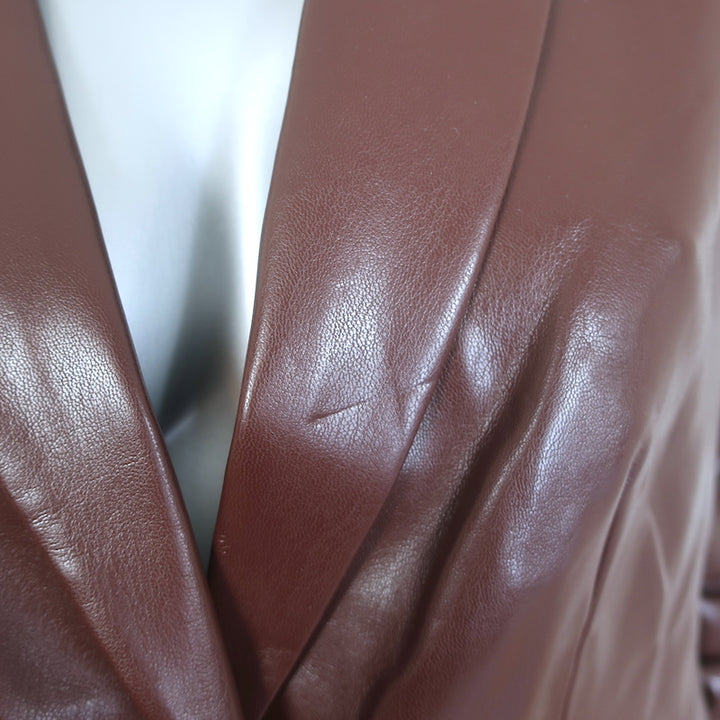 Cinq a Sept Kylie Faux Leather Jacket Tobacco Size 6 One-Button Blazer NEW