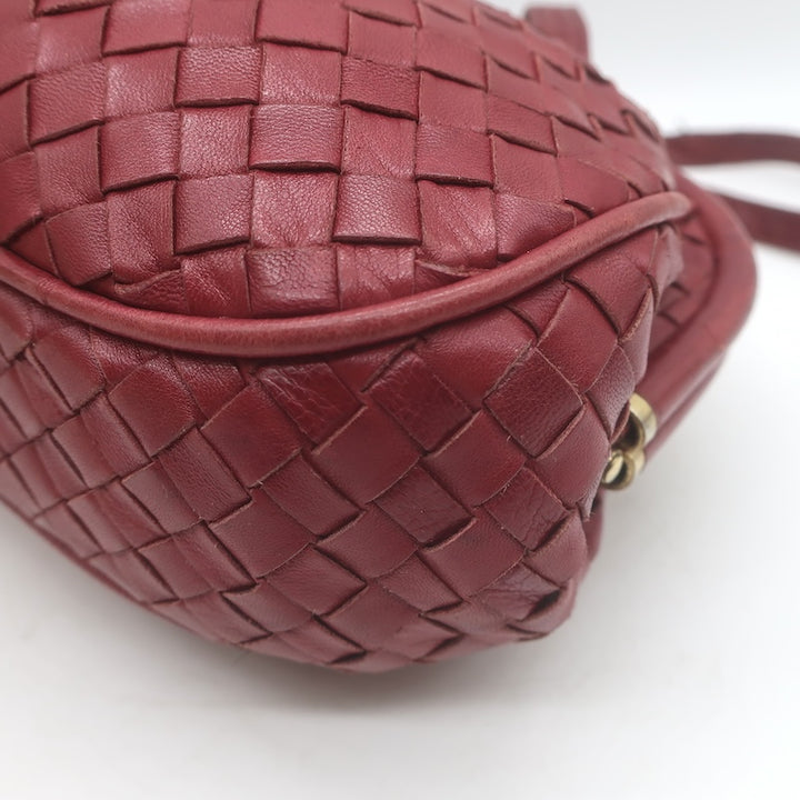 Vintage Bottega Veneta Frame Shoulder Bag Red Intrecciato Leather