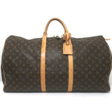 Louis Vuitton Monogram Keepall 60 Duffle Bag Brown Leather-Trim Canvas