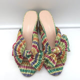 Loeffler Randall Penny Bow Mules Rainbow Pleated Lame Size 8 High Heel Sandals