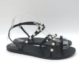Ancient Greek Sandals Eleftheria Pearls Sandals Black Leather Size 40