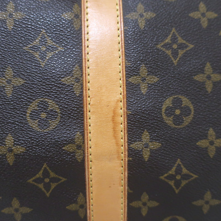 Louis Vuitton Monogram Keepall 60 Duffle Bag Brown Leather-Trim Canvas