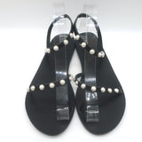 Ancient Greek Sandals Eleftheria Pearls Sandals Black Leather Size 40