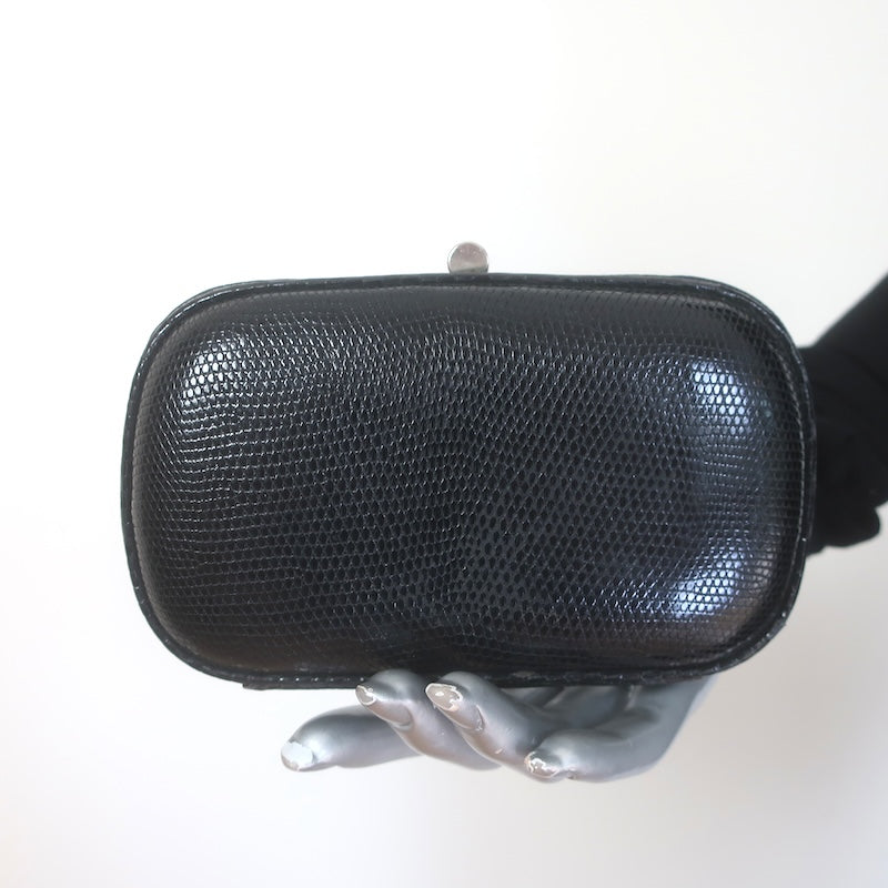 Vintage Bottega Veneta Lizard Skin Box Clutch Black