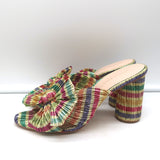 Loeffler Randall Penny Bow Mules Rainbow Pleated Lame Size 8 High Heel Sandals