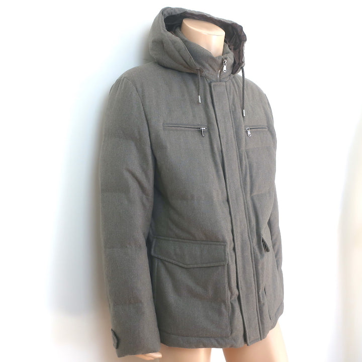 Brunello Cucinelli Hooded Puffer Coat Brown Wool-Cashmere Size Extra Large