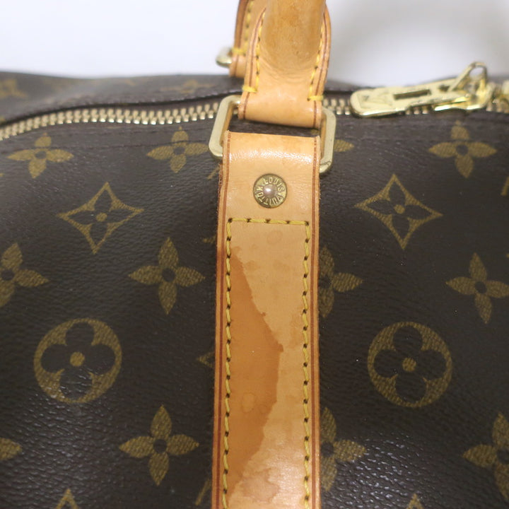 Louis Vuitton Monogram Keepall 60 Duffle Bag Brown Leather-Trim Canvas