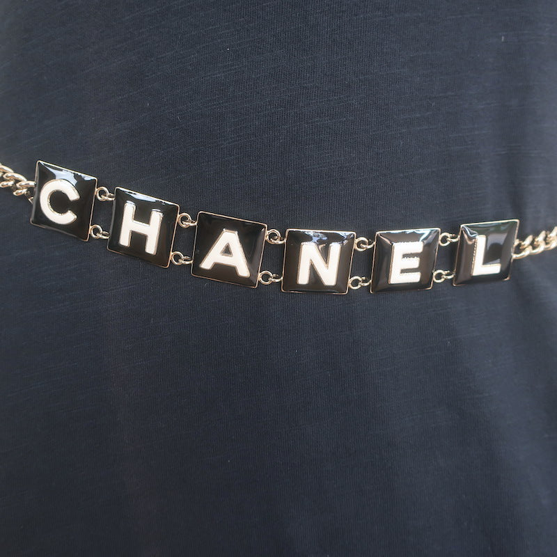 Chanel B22 Enamel Logo CC Chain Belt Gold/Black 35"