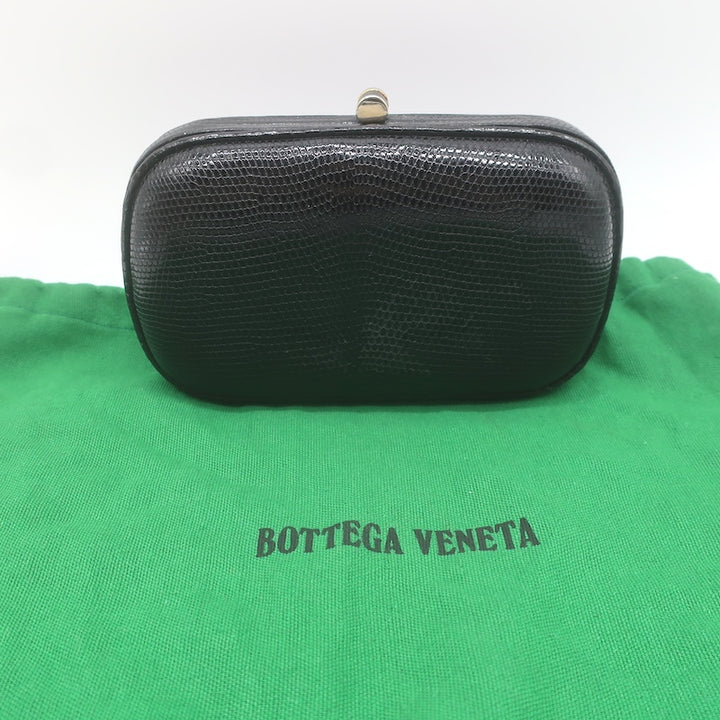 Vintage Bottega Veneta Lizard Skin Box Clutch Black