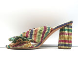 Loeffler Randall Penny Bow Mules Rainbow Pleated Lame Size 8 High Heel Sandals