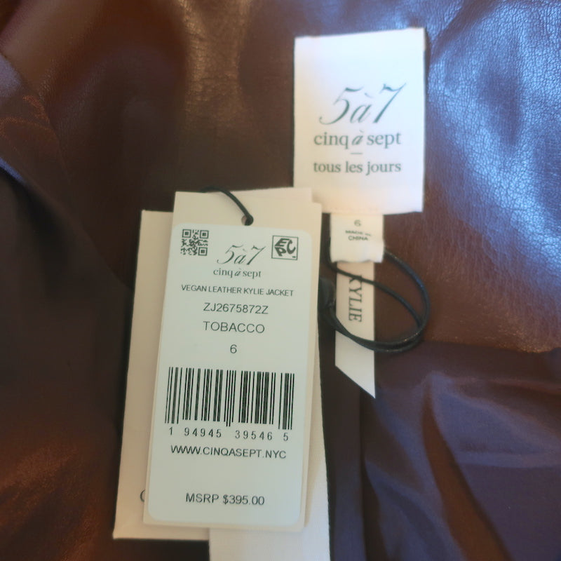 Cinq a Sept Kylie Faux Leather Jacket Tobacco Size 6 One-Button Blazer NEW