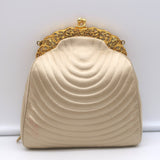Judith Leiber Chain Strap Mini Evening Bag Beige Quilted Satin