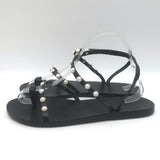 Ancient Greek Sandals Eleftheria Pearls Sandals Black Leather Size 40