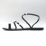 Ancient Greek Sandals Eleftheria Pearls Sandals Black Leather Size 40