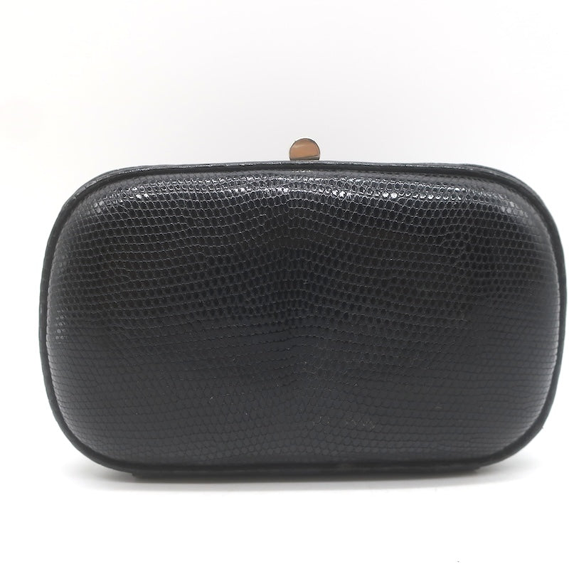 Vintage Bottega Veneta Lizard Skin Box Clutch Black