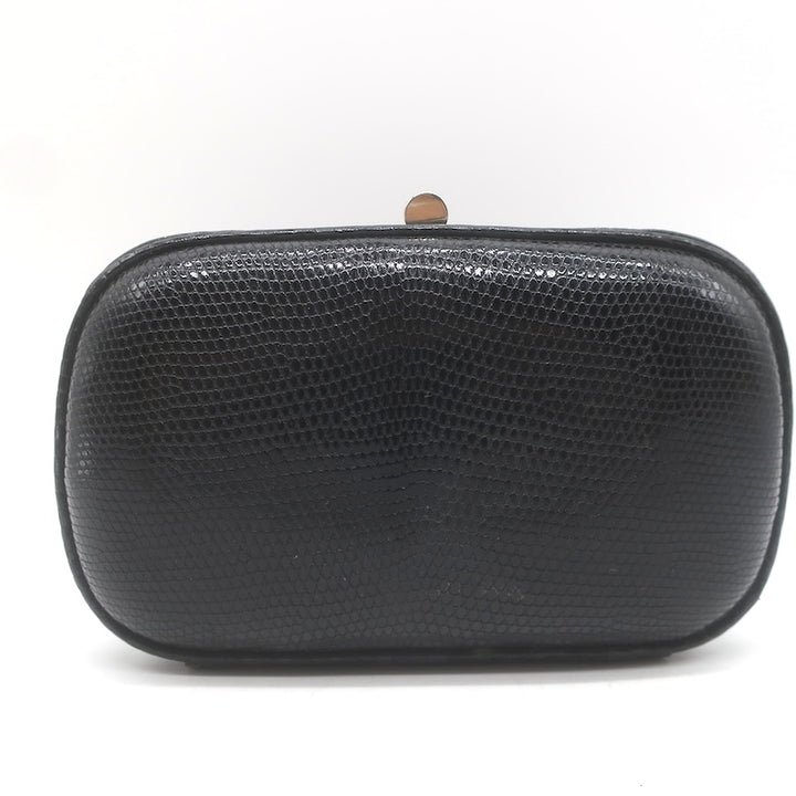 Vintage Bottega Veneta Lizard Skin Box Clutch Black