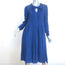 SEA Long Sleeve Tie-Neck Midi Dress Blue Flocked Cotton-Silk Size 2 NEW