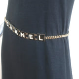 Chanel B22 Enamel Logo CC Chain Belt Gold/Black 35"