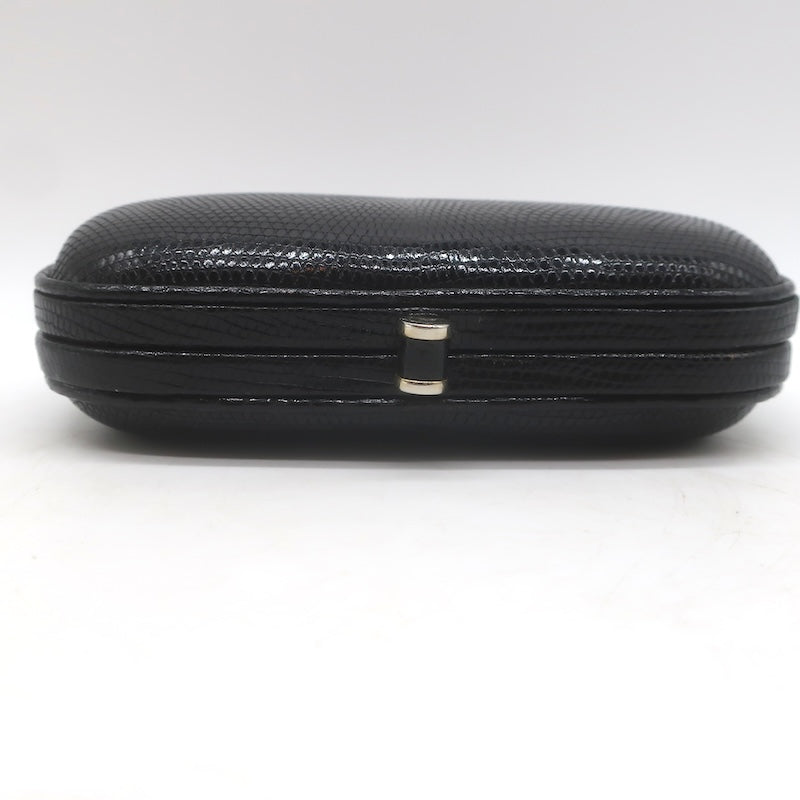 Vintage Bottega Veneta Lizard Skin Box Clutch Black