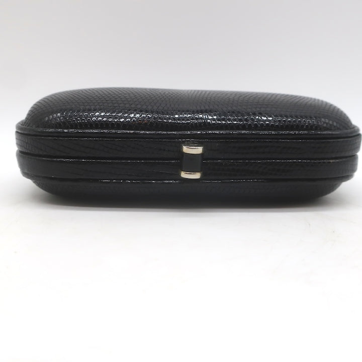 Vintage Bottega Veneta Lizard Skin Box Clutch Black
