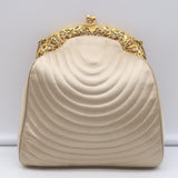 Judith Leiber Chain Strap Mini Evening Bag Beige Quilted Satin