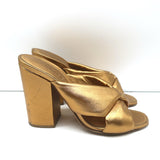 Alumnae Turban Slide Sandals Gold Metallic Leather Size 38 Block Heel Mules