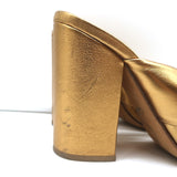 Alumnae Turban Slide Sandals Gold Metallic Leather Size 38 Block Heel Mules