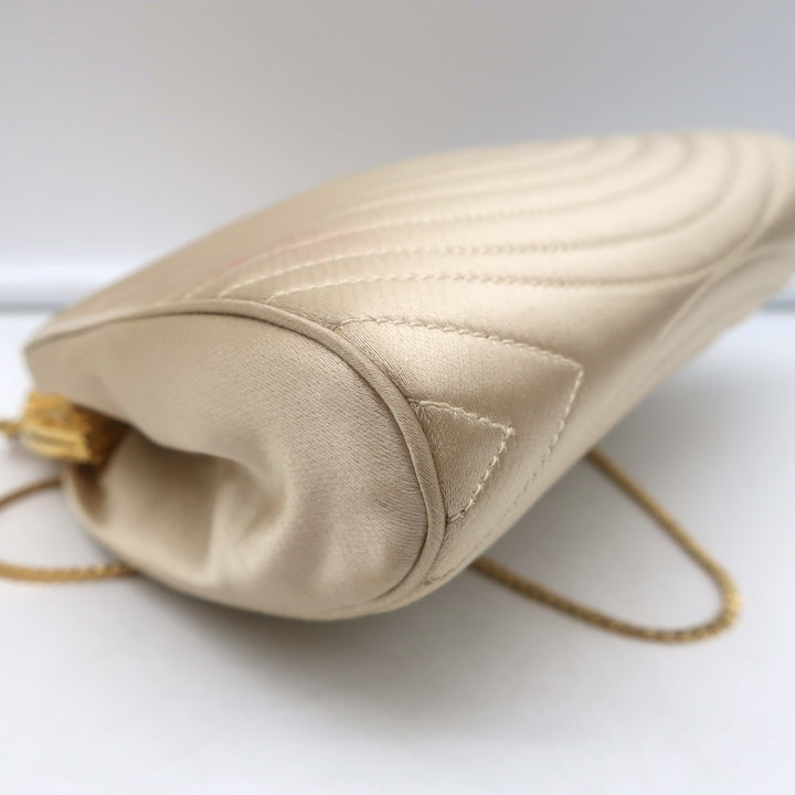 Judith Leiber Chain Strap Mini Evening Bag Beige Quilted Satin