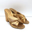 Alumnae Turban Slide Sandals Gold Metallic Leather Size 38 Block Heel Mules