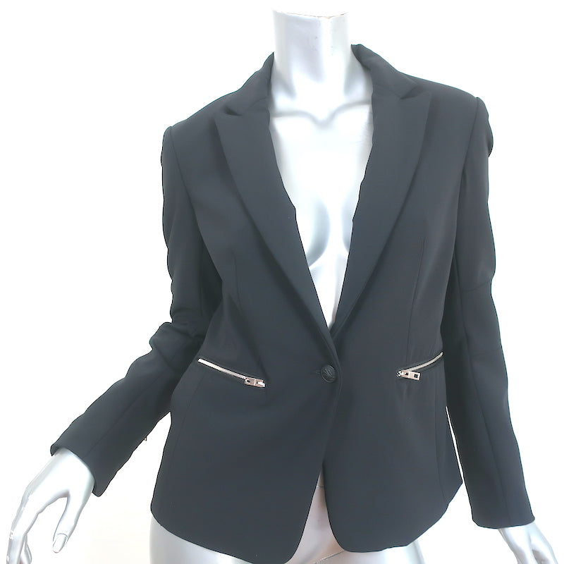 Rag & Bone Zip-Pocket Blazer Black Stretch Nylon Size 2 One-Button Jacket