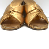 Alumnae Turban Slide Sandals Gold Metallic Leather Size 38 Block Heel Mules