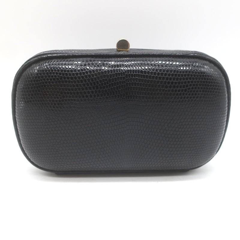 Vintage Bottega Veneta Lizard Skin Box Clutch Black