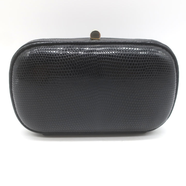 Vintage Bottega Veneta Lizard Skin Box Clutch Black