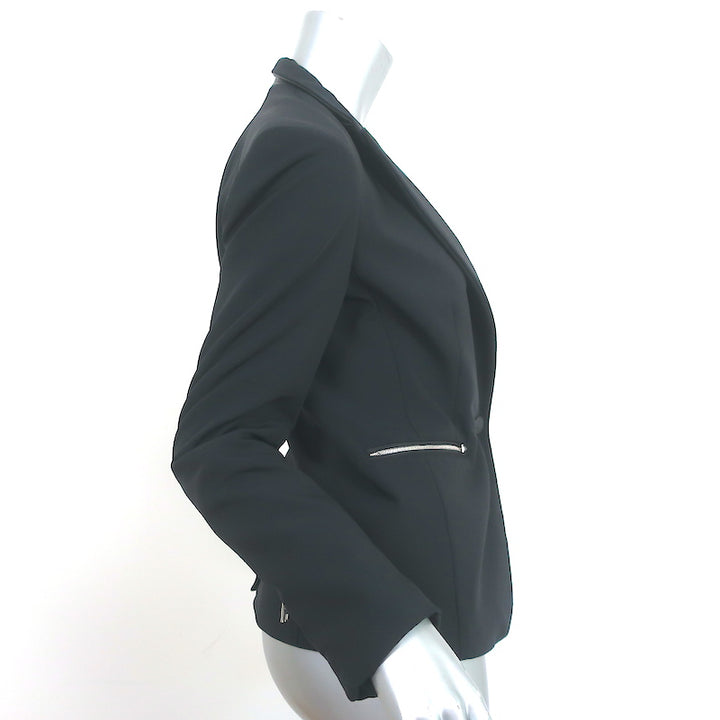 Rag &amp; Bone Zip-Pocket Blazer Black Stretch Nylon Size 2 One-Button Jacket