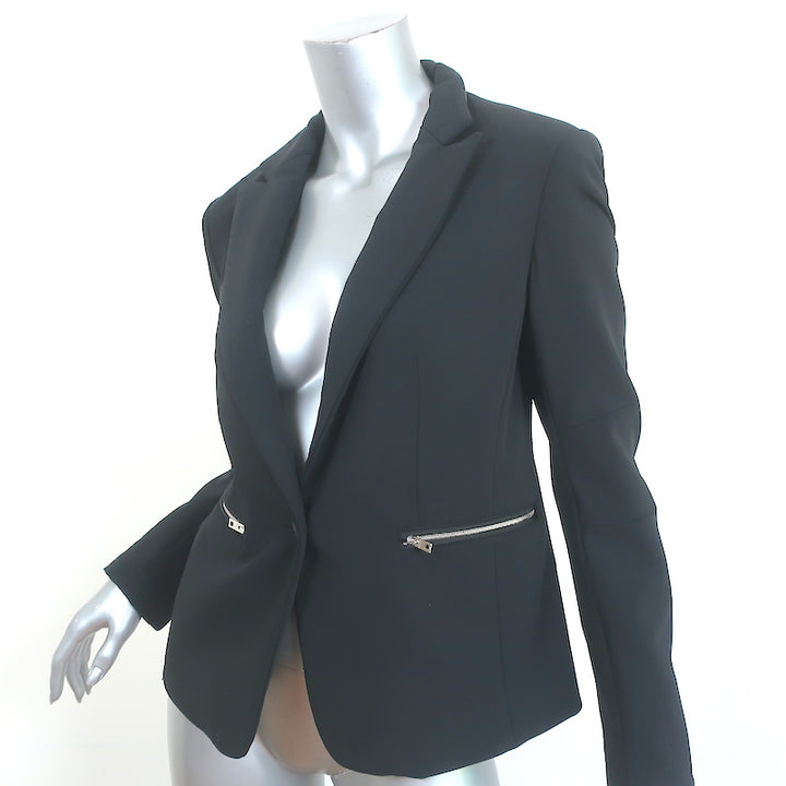 Rag &amp; Bone Zip-Pocket Blazer Black Stretch Nylon Size 2 One-Button Jacket