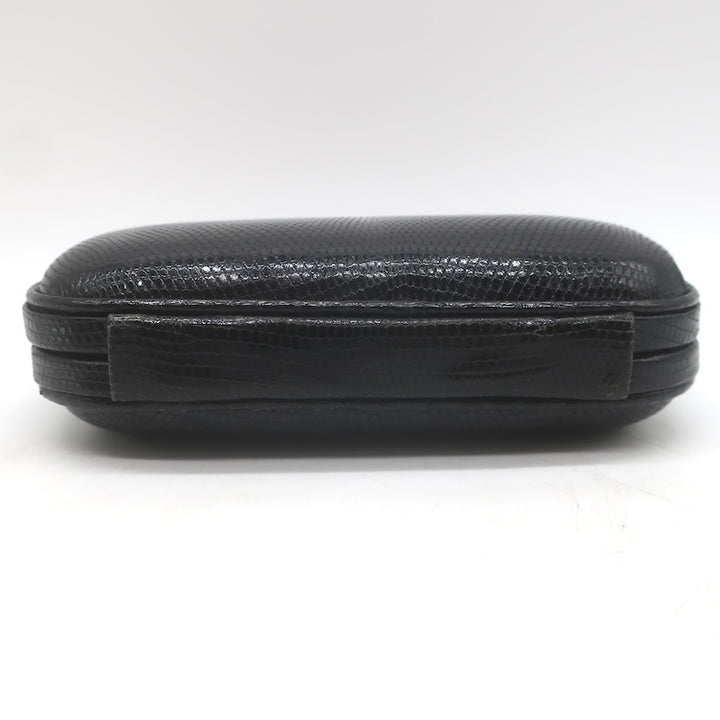 Vintage Bottega Veneta Lizard Skin Box Clutch Black